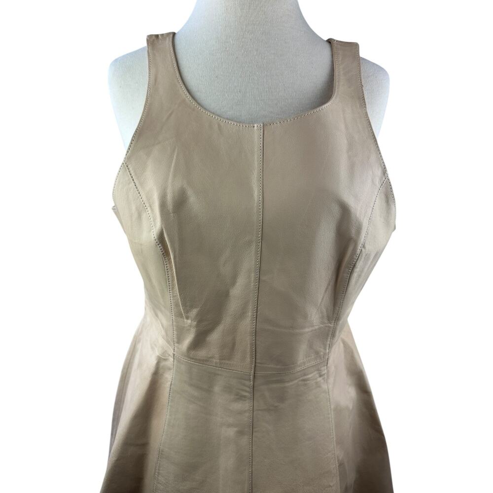 Blessed Are The Meek Leather Dress A-Line Fit & Flare Tan Sleeveless Size 4 - Picture 4 of 16